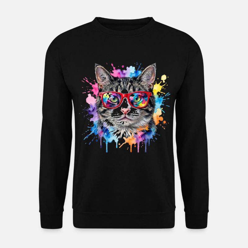 Katzengesicht im Regenbogen-Aquarell Geschenk - Unisex Pullover - Schwarz