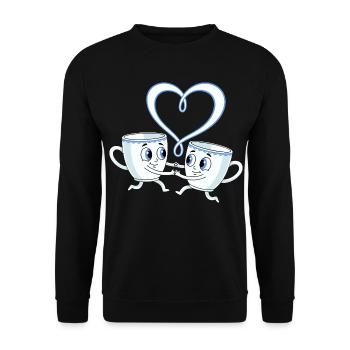 Kaffee Tassen Paar Herz - Unisex Pullover - Schwarz - Vorne - Alina (178cm) & Michal (187cm)