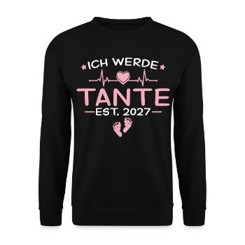 Ich werde Tante 2027 - Baby Ankündigung Geschenk - Unisex Pullover - Schwarz - Vorne - Alina (178cm) & Michal (187cm)