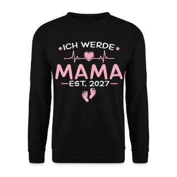 Ich werde Mama 2027 - Schwangerschaft Verkündung - Unisex Pullover - Schwarz - Vorne - Alina (178cm) & Michal (187cm)