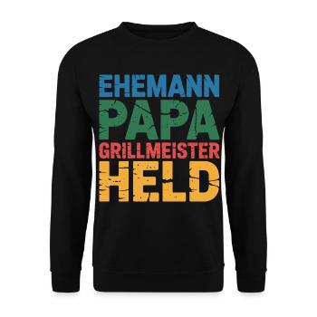Dad Father Grill Master Hero Fun BBQ - Unisex Sweatshirt - black - Front - Alina (178cm) & Michal (187cm)