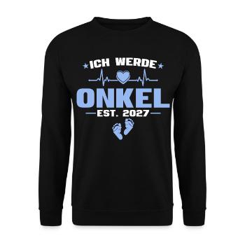 Ich werde Onkel 2027 - Baby Ankündigung Geschenk - Unisex Pullover - Schwarz - Vorne - Alina (178cm) & Michal (187cm)