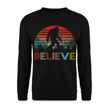 Glauben Sie an Bigfoot Vintage Retro Sasquatch Geschenk - Unisex Pullover - Schwarz - Vorne - Alina (178cm) & Michal (187cm)