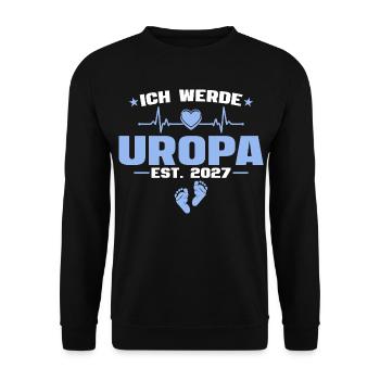 Ich werde Uropa 2027 - Baby Ankündigung Geschenk - Unisex Pullover - Schwarz - Vorne - Alina (178cm) & Michal (187cm)