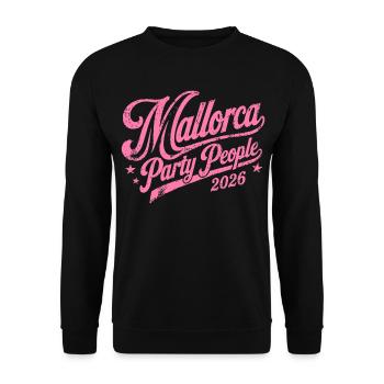 Malle 2026 Mallorca Party People 2026 - Unisex Pullover - Schwarz - Vorne - Alina (178cm) & Michal (187cm)