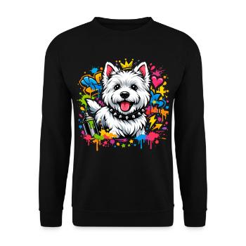 Westie Graffiti Design – Bunte Street Art - Unisex Pullover - Schwarz - Vorne - Alina (178cm) & Michal (187cm)