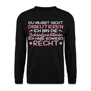 Du musst nicht diskutieren - Schiedsrichterin - Unisex Pullover - Schwarz - Vorne - Alina (178cm) & Michal (187cm)