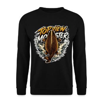 Vue supérieure : Conception de la pêche à la carpe à l’éclaboussure - Sweat-shirt Unisexe - noir - Devant - Alina (178cm) & Michal (187cm)
