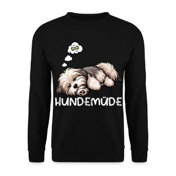 Hundemüde Havaneser Havaneserbesitzer Havaneserfan - Unisex Pullover - Schwarz - Vorne - Alina (178cm) & Michal (187cm)