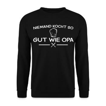 Niemand kocht so gut wie Opa – Vatertag - Unisex Pullover - Schwarz - Vorne - Alina (178cm) & Michal (187cm)