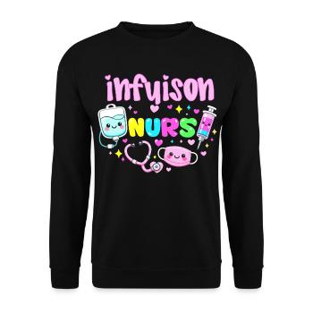 Pflegekraft in Infusion Kawaii Pflegegeschenk - Unisex Pullover - Schwarz - Vorne - Alina (178cm) & Michal (187cm)
