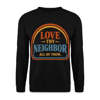 Liebe deine nächste Vintage-Wohltätigkeits-Friedensbotschaft - Unisex Pullover - Schwarz - Vorne - Alina (178cm) & Michal (187cm)
