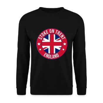 Stoke on Trent England Round Flag Badge - Unisex Sweatshirt - black - Front - Alina (178cm) & Michal (187cm)