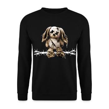 Dark Ästhetik Stoffhase Kuscheltier Stacheldraht - Unisex Pullover - Schwarz - Vorne - Alina (178cm) & Michal (187cm)