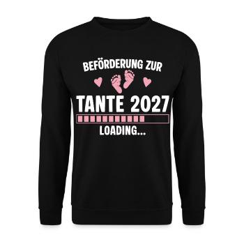 Beförderung zur Tante 2027 – Loading Baby - Unisex Pullover - Schwarz - Vorne - Alina (178cm) & Michal (187cm)