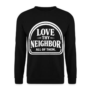 Liebe deine nächste Vintage-Wohltätigkeits-Friedensbotschaft - Unisex Pullover - Schwarz - Vorne - Alina (178cm) & Michal (187cm)