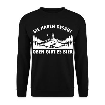 Sie haben gesagt oben gibt es Bier auf dem Berg - Unisex Pullover - Schwarz - Vorne - Alina (178cm) & Michal (187cm)