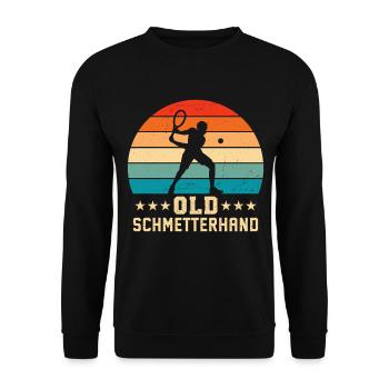 Old Schmetterhand Retro Tennis  - Unisex Pullover - Schwarz - Vorne - Alina (178cm) & Michal (187cm)