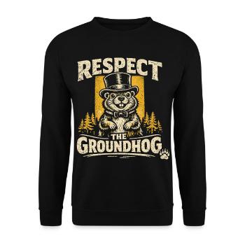 Respect the Groundhog Vintage Groundhog Humor - Unisex Sweatshirt - black - Front - Alina (178cm) & Michal (187cm)