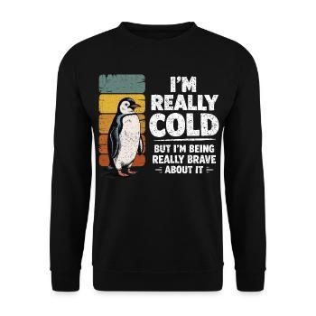 Humour Manchot Vintage I'm Really Cold Brave - Sweat-shirt Unisexe - noir - Devant - Alina (178cm) & Michal (187cm)