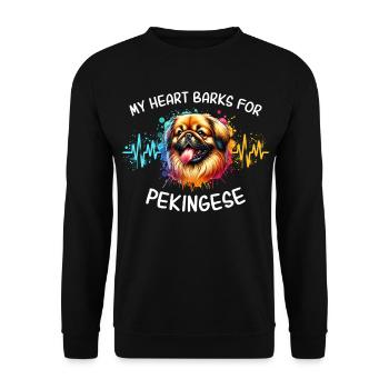 Pekinese Herzlinie - Unisex Pullover - Schwarz - Vorne - Alina (178cm) & Michal (187cm)