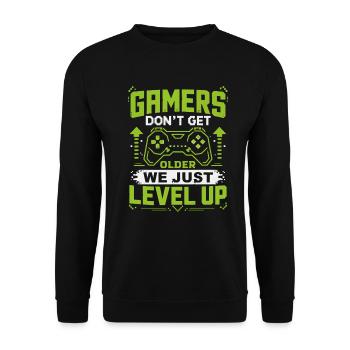 Gamer Spruch Level Up Neon - Unisex Pullover - Schwarz - Vorne - Alina (178cm) & Michal (187cm)