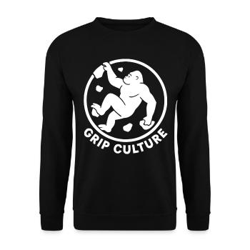 Grip Culture Gorilla: Minimalist Boulder Logo - Unisex Pullover - Schwarz - Vorne - Alina (178cm) & Michal (187cm)