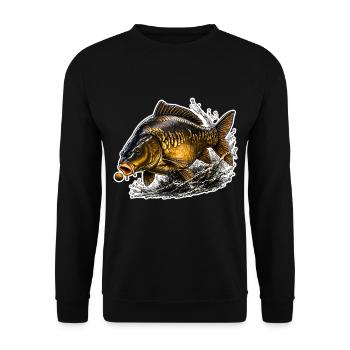 Spiegelkarpfenfisch-Design - Unisex Pullover - Schwarz - Vorne - Alina (178cm) & Michal (187cm)