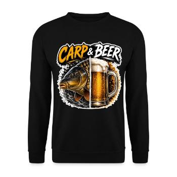 Karpfen- und Bier-lustiges Angeldesign - Unisex Pullover - Schwarz - Vorne - Alina (178cm) & Michal (187cm)