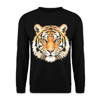 Geometrischer Tiger Kopf Kunstprint - Unisex Pullover - Schwarz - Vorne - Alina (178cm) & Michal (187cm)