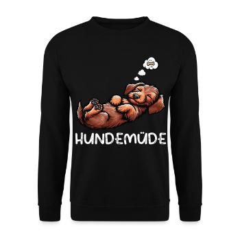 Hundemüde Rauhaardackel Dackel Dackelbesitzer  - Unisex Pullover - Schwarz - Vorne - Alina (178cm) & Michal (187cm)