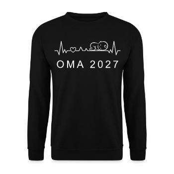 Oma 2027 Herzschlag Schwangerschaft Ankündigen - Unisex Pullover - Schwarz - Vorne - Alina (178cm) & Michal (187cm)