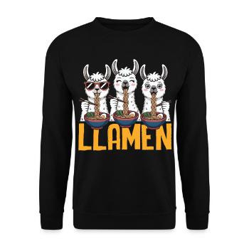 Lamas Essen Ramen Nudel Fan Kawaii - Unisex Pullover - Schwarz - Vorne - Alina (178cm) & Michal (187cm)