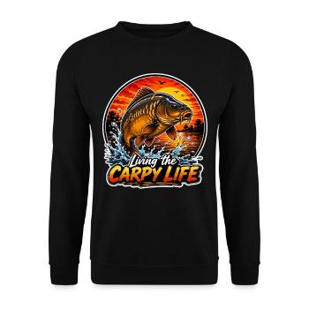 Living The Carpy Life Mirror Carp - Unisex Sweatshirt - black - Front - Alina (178cm) & Michal (187cm)