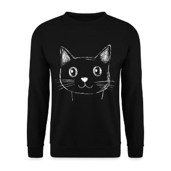 Katze Gesicht Skizze  - Unisex Pullover - Schwarz - Vorne - Alina (178cm) & Michal (187cm)