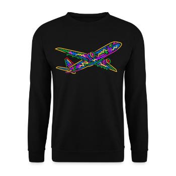 Buntes Flugzeug Flieger Kinder Herren Jungen Pilot - Unisex Pullover - Schwarz - Vorne - Alina (178cm) & Michal (187cm)