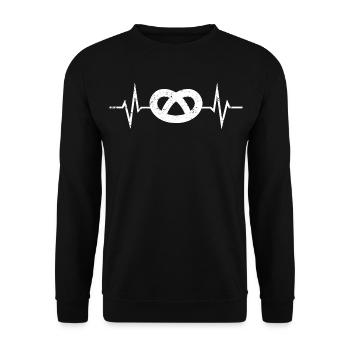 Brezel EKG Herzschlag Liebe Breze Brezn Bretzel - Unisex Pullover - Schwarz - Vorne - Alina (178cm) & Michal (187cm)