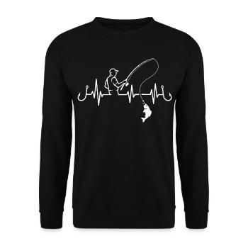 Angler Heartbeat ECG Fish Fishing Hook - Unisex Sweatshirt - black - Front - Alina (178cm) & Michal (187cm)
