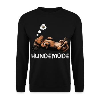 Hundemüde Langhaardackel Dackel Dackelhalter  - Unisex Pullover - Schwarz - Vorne - Alina (178cm) & Michal (187cm)