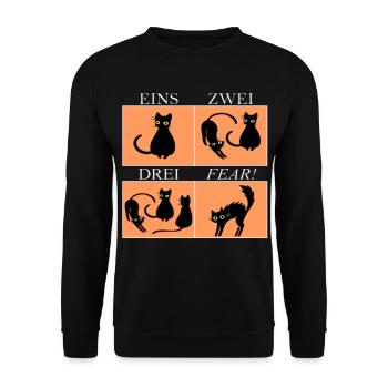 Vier Katzen Panels mit Spruch Fear - Unisex Pullover - Schwarz - Vorne - Alina (178cm) & Michal (187cm)