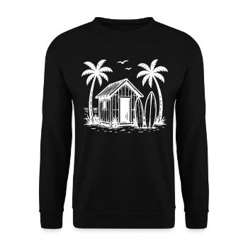 Plage Hutte Surf Planches Palmiers Vacances Été - Sweat-shirt Unisexe - noir - Devant - Alina (178cm) & Michal (187cm)