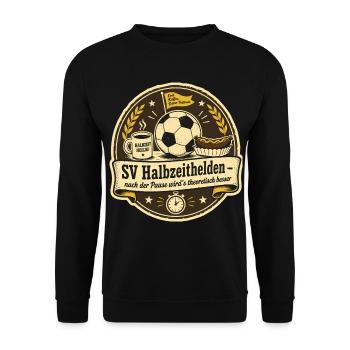 SV Halbzeithelden - Unisex Pullover - Schwarz - Vorne - Alina (178cm) & Michal (187cm)