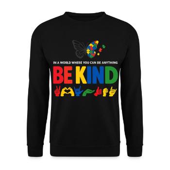 Sei freundlich Gebärdensprache inklusiv - Unisex Pullover - Schwarz - Vorne - Alina (178cm) & Michal (187cm)