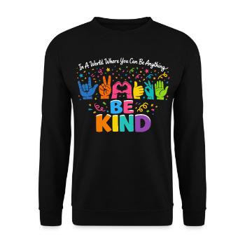 Sei freundlich Gebärdensprache inklusiv - Unisex Pullover - Schwarz - Vorne - Alina (178cm) & Michal (187cm)