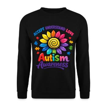 Autismus-Bewusstsein-Sonnenblume - Unisex Pullover - Schwarz - Vorne - Alina (178cm) & Michal (187cm)