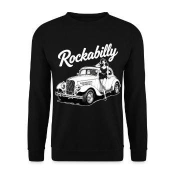 Rockabilly Pin-Up & Hot Rod Oldtimer Design - Unisex Pullover - Schwarz - Vorne - Alina (178cm) & Michal (187cm)