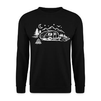 Camping Trailer Landscape - Unisex Sweatshirt - black - Front - Alina (178cm) & Michal (187cm)