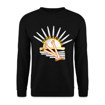 Mechaniker Schrauber mit Schraubenschlüsseln - Unisex Pullover - Schwarz - Vorne - Alina (178cm) & Michal (187cm)