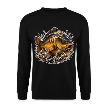 Spiegelkarpfen-Splash-Angel-Design - Unisex Pullover - Schwarz - Vorne - Alina (178cm) & Michal (187cm)