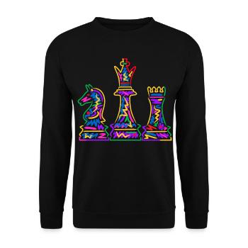 Schachspieler bunte Schachfiguren Kinder Schach - Unisex Pullover - Schwarz - Vorne - Alina (178cm) & Michal (187cm)